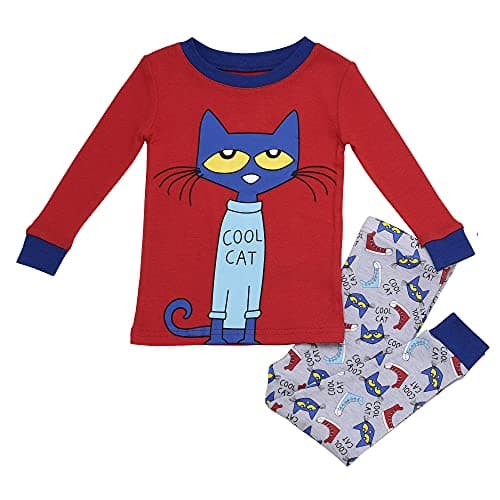 Baby Starters 2-Piece Snug Fit Boys Cotton Pajamas (Pete the Cat, Red and Grey, 12M)