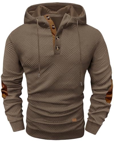 Ryehack Men's Mock Neck Sweatshirts Casual Long Sleeve Color Block Pullover Hoodies Patchwork Plaid Jacquard Hoody Top with Leather Label Brown 3XL