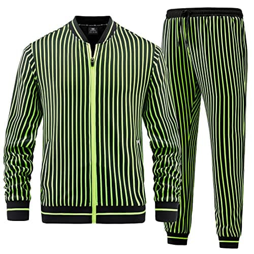 ANOTWENER Track Suits for Men Set 2 Piece Sweat Suits StripeTracksuit Men Outfits Sets Sweat Jackets Walking Suits Jogging Jogger Set Green JW-080-M