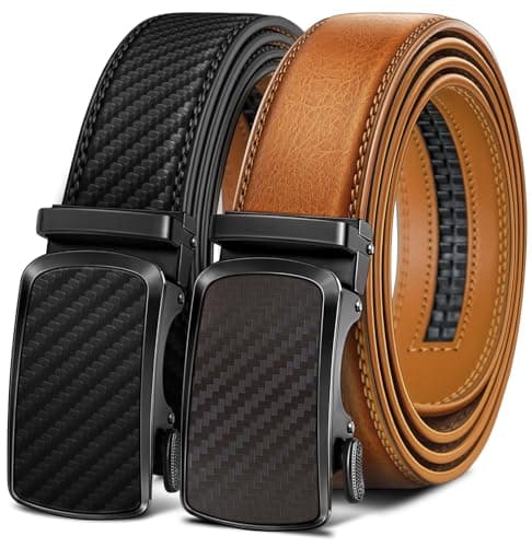 BULLIANT Men's Ratchet Leather Belt Trimmable 2Pack 1 3/8"-Gift Boxed