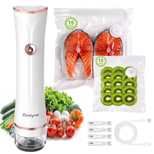 Zenlynk Compact Vacuum Sealer for Food, Portable Handheld Vacuum Sealer Food Saver Machine with 30 Reusable Bags & 4 Clips, Rechargeable Mini Bag Sealer for Meal Prep, Sous Vide and Kitchen Gadgets