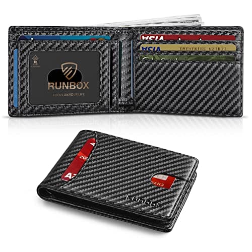 RUNBOX Wallet for Men Slim 11 Credit Card Holder Slots Leather RFID Blocking Small Thin Men's Wallet Bifold Minimalist Front Pocket Large Capacity Gift Box