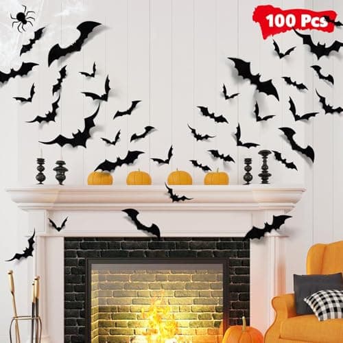 LUDILO 100Pcs Bats Halloween Decorations: Halloween Bats Wall Décor Sticker