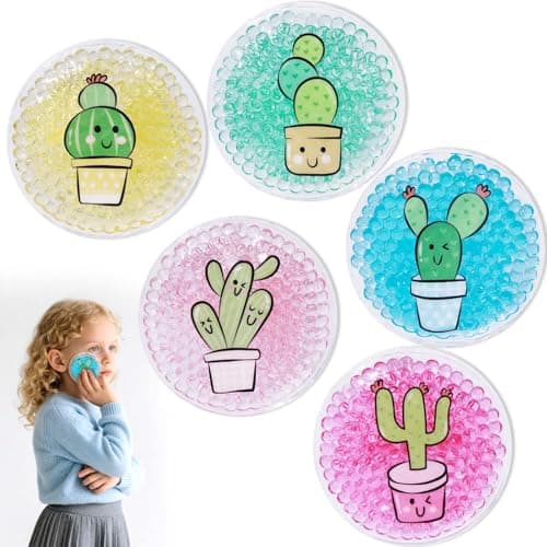 Kids Ice Pack, Boo Boo Ice Pack, Small Cold Pack Reusable Cold Therapy Flexible Gel Pack for Injuries, Bumps, Pain Relief (5 Cactus)