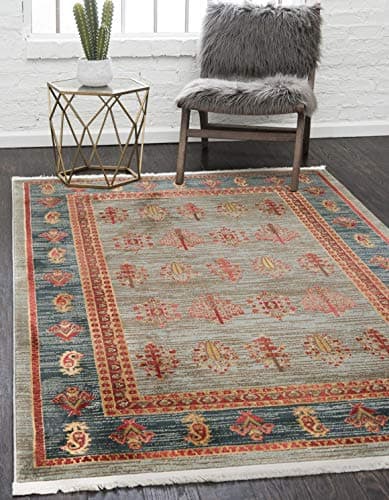 Unique Loom Fars Collection Modern Medallion Tribal Design with Natural Hues Area Rug (8' 0 x 11' 0 Rectangular, Light Blue/ Navy Blue)