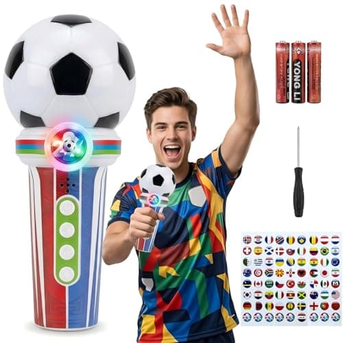 Ruutcasy 2026 World Soccer Sport Cup Fan Cheer Microphone Toy,Stadium Megaphone with 3 Cheer Sounds, Whistles, Drum & Recording, LED Light Handheld Noisemaker for Sports Games & Parties