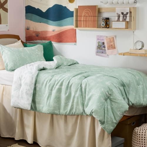 Bedsure Sage Green Twin/Twin XL Comforter Set - Reversible Floral Bed Set, Soft Summer Lightweight Bedding for Bedroom, 1 Soft Botanical Flowers Comforter and 2 Pillow Shams