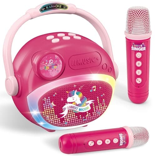 Mini Karaoke Machine for Kids Girl, Kids Microphone Portable Bluetooth Speakers with 2 Wireless Mic Toys for Girls Age 4-6-8 Girls Birthday Gifts for 5 6 7 8 9 10 11 Years
