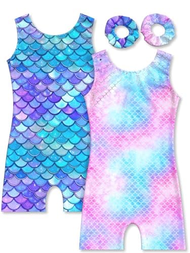 MOLLDAN Gymnastics Leotard for Girls Dance Biketard Unitards 2 Pack Tumbling Outfits for Kids(DC0602-05-6Y)