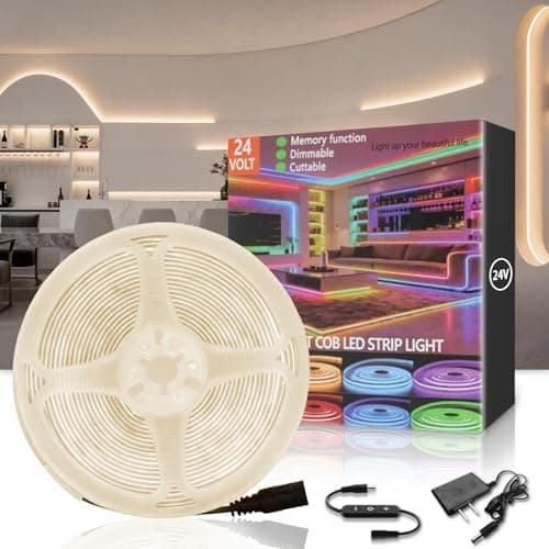Aalnfe COB 4000K 30Ft LED Strip Lights, 24V Natural Light Super Bright LED Tape Lights Dimmable,Flexible, High CRI95+ Flexible Light Strip for Kitchen Cabinet Stairs Bedroom Decor DIY