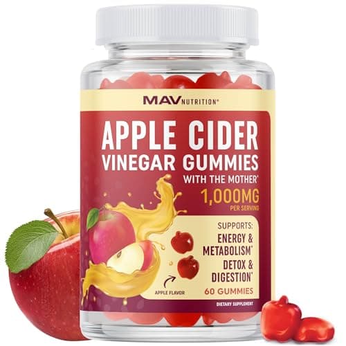 Organic Apple Cider Vinegar Gummies for Digestion, Detox & Healthy Immune Function Support | 1000MG ACV Per Serving | With The Mother, Vitamin B6, B12 & Folate | Vegan, Gluten-Free | 60 Gummies