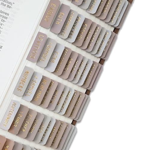 Laminated Bible Tabs for Women and Men, Bible Study Tabs, Bible Study Supplies, Large Print Bible Book Tabs for Women and Men, (Gold Foil Embossed Lettering) Bible Labels Index Tabs (Khaki)
