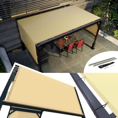 AMGO 10' x 16' Waterproof Beige Pergola Sun Shade Canopy Replacement Cover UPF50, Commercial Grade 260 GSM Cloth for Outdoor Patio, Include Stainless Steel Weighted Rods (We Make Custom Size)