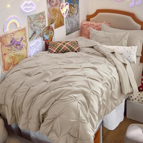 Bedsure Twin XL Comforter Set & Sheet Set, 5-Piece Beige Bed in a Bag