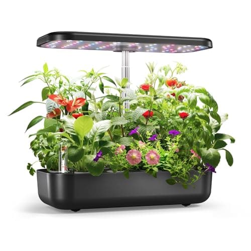 owltron Hydroponics Growing System Kit, 12 Pods Indoor Herb Garden with 24W LED Grow Light Full Spectrum, Planting Height Up to 20", Quiet Water Pump, Indoor Gardening for Gifts, Kitchen, Black