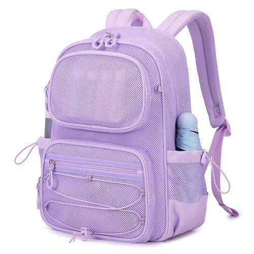 MUSEVOS Mesh Backpack, Heavy Duty See Through Backpack Ultra-Lightweight Net Bookbag Breathable Transparent Bookbag for School Beach Sports Gym Travel, Purple