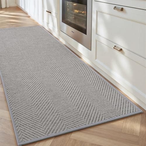 AMOAMI Kitchen Mats for Floor, Non Slip Washable Grey Kitchen Rugs Absorbent Quick Dry and Easy to Clean, Kitchen Runner Rugs for Kitchen in Front of Sink, 17“*47”