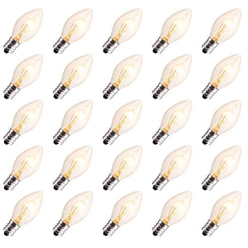 25 Pack Clear Christmas Light Bulbs, E12 Candelabra Base, 5 Watt for String Lights, Replacement C7 Incandescent Bulbs