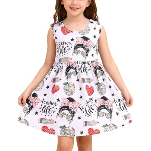DACSOIT Toddler Girl Dress Bow Print Ruffle Bottom Casual Dress Summer Clothes 4-5T