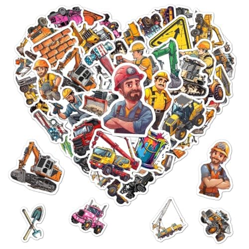 Pack 50 Pcs Hard Hat Construction Stickers for Water Bottles Funny Laptop Luggage Computer Kids Teens Boys Adults Toddlers Children Waterproof Aesthetic Sticker Small Vinyl Decals