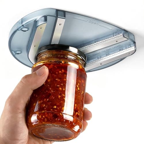 Mount-on Cabinet Jar Opener for Weak Hands,Seniors with Arthritis,Double U Shaped Grooves Grip Bottle Opener for Any Size Lid,304 Stainless Steel One-Handed Can Opener Tool for Home Assistance,Blue