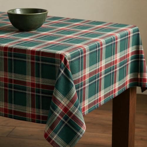 UWWGKK 55x86 Inch Plaid Tablecloth Rectangle Woven Checkered Table Cover