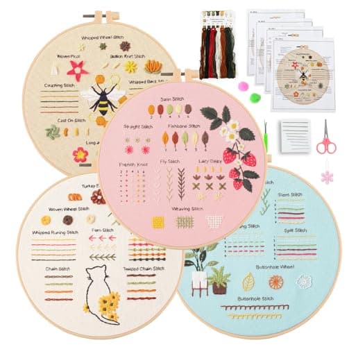 JOINRUN Beginner Embroidery Kit for Adults, 4 Pack with Video Tutorial