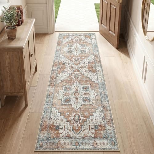 jinchan 2x6 Runner Vintage Medallion Washable Area Rug, Blue/Orange