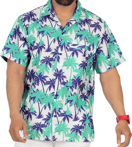 LA LEELA Men's Hawaii Shirt Button Down Luau XX-Large Palm Tree Blue