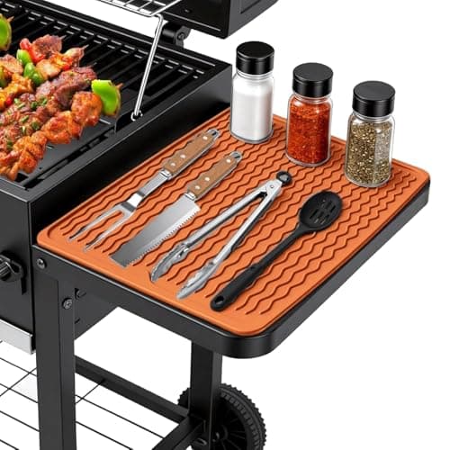 Silicone Grill Tools Mat for Blackstone Weber Traeger Pit Boss Flat Top Grill Smoker,BBQ Accessories Pad Mats for Outdoor Kitchen Counter Cooking, Side Shelf Spatula Mat,Gifts for Men (Orange)