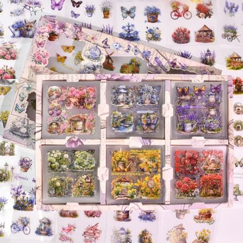 Aifong 800 pcs Floral Scrapbook Sticker Kit Vintage Flower Junk Journal Sticker Butterfly Plant PET Scrapbooking Sticker for Supplies Aesthetic Junk JournalCraft