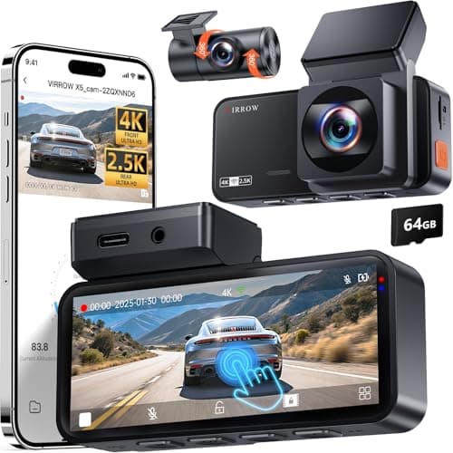Dash Cam Front and Rear: 4K+2.5K Dash Camera for Cars - Dashcam Built-In WiFi APP Control 64GB Included 3.39" Touchscreen 24H Parking Monitor WDR Night Vision Loop recording Collision Detection(X5)