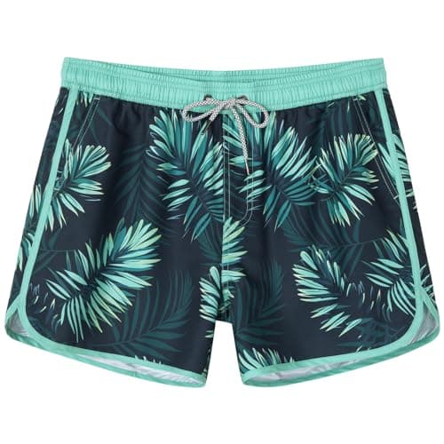 SURF CUZ Mens Swim Trunks 5" Swim Shorts Vintage Bathing Suits with Mesh Lining 80s 90s Retro Swimwear Board Shorts,Aqua Fern,M