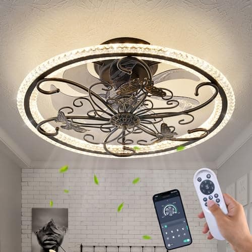HuixuTe Retro Black Ceiling Fan with Lights Remote Control, 6 Speeds 3 Color Industrial Caged Ceiling Fan with Light for Kitchen Bedroom Living Room