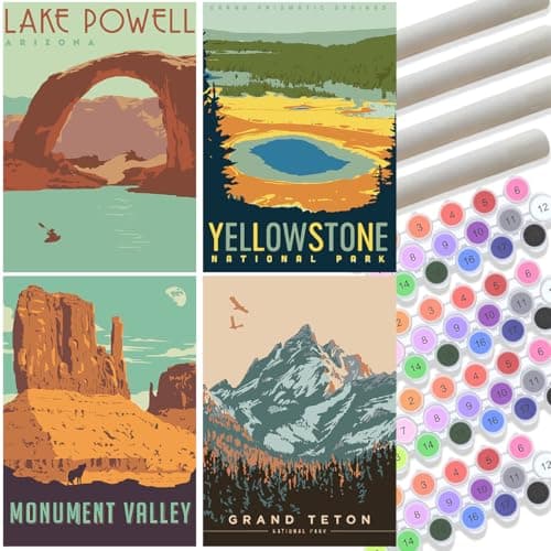 TONGZONGFU 4 Pack National Park Paint by Numbers Kit for Adults Beginners - 10x14 Inch Easy Paint by Number Landscape Kits on Canvas,Wander Painting National Parks Paint by Number (Without Frame)