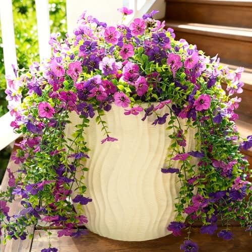 Fanfantoey Artificial Flowers for Outdoors Fake Hanging Decoration, Realistic Plants, UV & Fading Resistant Silk Flower for Spring Porch Patio Balcony Planter Yard