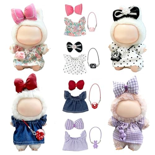 17 cm Doll Clothes 4 Sets - 6.7 Inches Cute Dolls Dress Outfits - Premium Fashion Accessories，Luxury Chic Doll Clothing & Style Bundle 3Pcs Set（Cute Doll Dress+Bow+Bag），Gifts for Lovers（No Dolls）