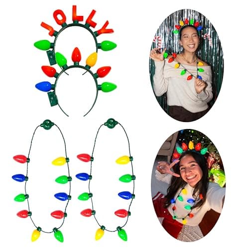 Cool Things Corp Light Up Party Wearables Set – LED Necklaces & Headbands, 3 Light Modes, Party Favor Accessories for Kids & Adults (Christmas Wearables 4 Pack)