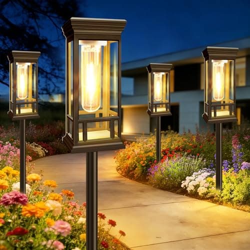 2 Pack Solar Pathway Lights Outdoor, Taller Bright Solar Path Lights Waterproof, Auto On/Off Solar Powered Garden Lights for Outside Landscape Path Yard Walkway Lawn Driveway Patio Lighting Decor