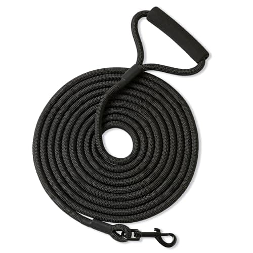 Mile High Life Long Dog Leash, 15FT x 3/8" Black, with Padded Handle