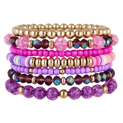 LOTSOF Boho Multilayer Beaded Bracelets Set for Women - Vintage Gold & Brown Stackable Stretch Bracelets, Bohemian Handmade Jewelry for Daily Style & Gifting (Colors)