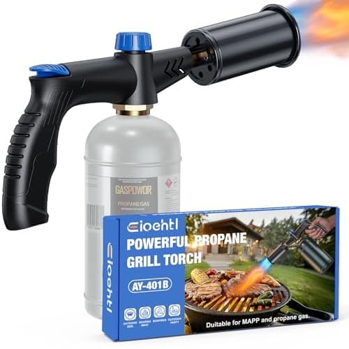 Propane torch with Ergonomic handle, One-Touch Ignition, Adjustable Flame, Propane torch gun with One-Piece Safety Design Ideal for Grill & Cooking, Sous Vide, Searing Steak, BBQ, Campfire Starter