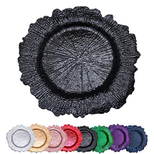 Black Reef Charger Plates Set of 10,13" Plastic Chargers for Dinner Plates