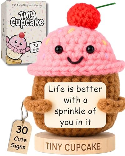 Emotional Support Gifts for Women - Positive Crochet Cupcake W/ 30 Uplifting Affirmation Cards | Birthday Gift for Women Friendship, Best Friend, Bestie, Teen Girls, Classmates, Daughter Birthday
