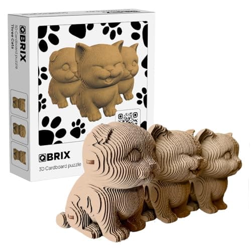 QBRIX 3 Cats 3D Puzzles for Adults, 3D Model Kit for Teens, DIY Crafts for Home Decor, Original Gift for Boys&Girls 14+, Cardboard Model Building Kit