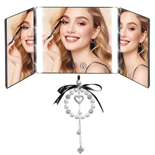 Car Vanity Makeup Mirror with 3 Way Lights, Present Gift Set For Women, Sun Visor Mirror For Truck Visor, Car Accessories For Women, LED Modes - Rechargeable Dimmable Touch & Foldable Design