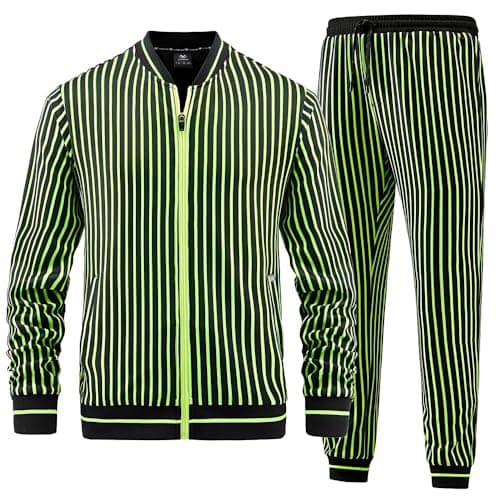 ANOTWENER Track Suits for Men Set 2 Piece Sweat Suits StripeTracksuit Men Outfits Sets Sweat Jackets Walking Suits Jogging Jogger Set Green JW-080-M
