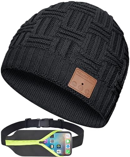 Bluetooth Beanie,Wireless Beanie Headphones Hat Unique Christmas Tech Gifts for Men Women Teen Boys Girls Stocking Stuffers Black