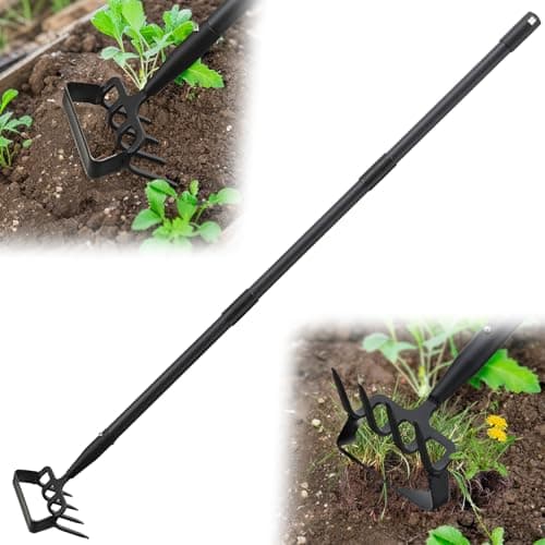 Weeding Hoe Garden Tool, 2 in 1 Stirrup Hoe and Cultivator with 62 inch Adjustable Long Handle, Heavy Duty Metal Garden Action Scuffle Hoes for Efficient Weeding Soil Aeration Small Weeder Tool