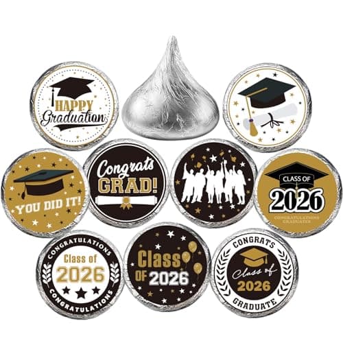 Habbiful 180 PCS Graduation Stickers Class of 2026 Candy Drops Labels Stickers for Chocolate Kisses Candy Sticker for 2026 Graduation Party Favors,Black and Gold